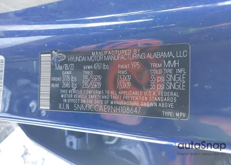 2022 Hyundai Tucson Sel из США, поврежденный, VIN 5NMJCCAE9NH108647